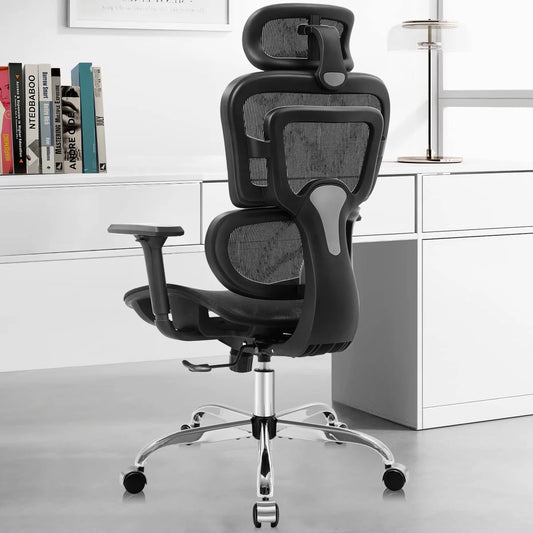 AMZFUN Office Chair Ergonomic Desk Chair, High Back Gaming Chair, Big and Tall Reclining Office Chair Lumbar Support with Adjustable Armrests (Black)