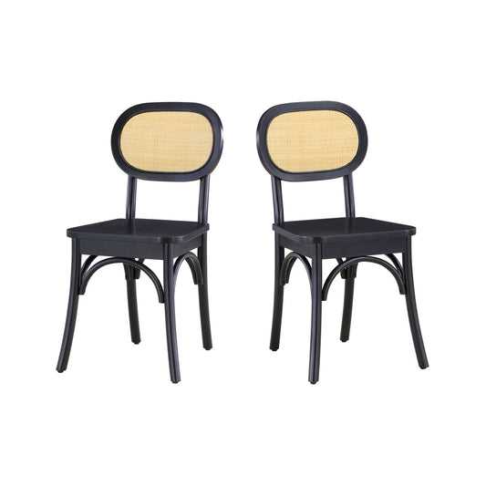 Better Homes & Gardens Camden Dining Chairs with Rattan and Solid Wood, Black Wood finish, by Dave & Jenny Marrs