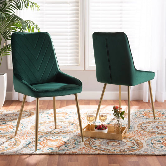 Baxton Studio Priscilla Dining Chair, Set of 2, Green/Gold