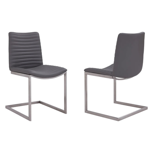 Armen Living  17.5 in. April Contemporary Dining Chair, Brushed Stainless Steel Finish & Grey Faux Leather - Set of 2